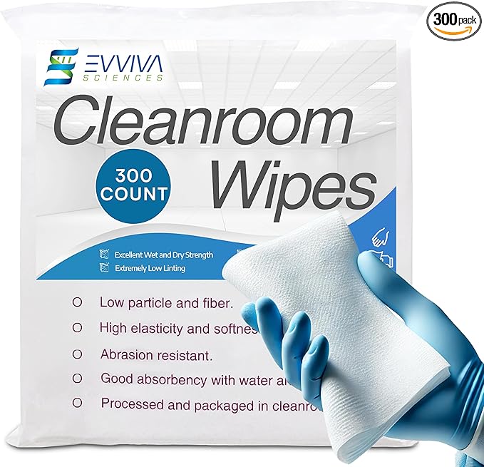 Cleanroom Wipes 9"x9" - 300 Low-Lint Wipes for Labs, Electronics & More - Durable & Absorbent-Works with Cleaning Agents & Solvents - Ideal for Precision Cleaning & Industrial Use.