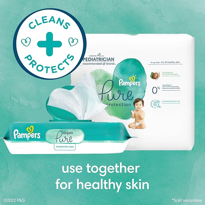 Pampers Baby Wipes Aqua Pure, 99% water-based wipes, Hypoallergenic and Unscented Infant Wipe, 448 Total (8 Flip-Top Packs)