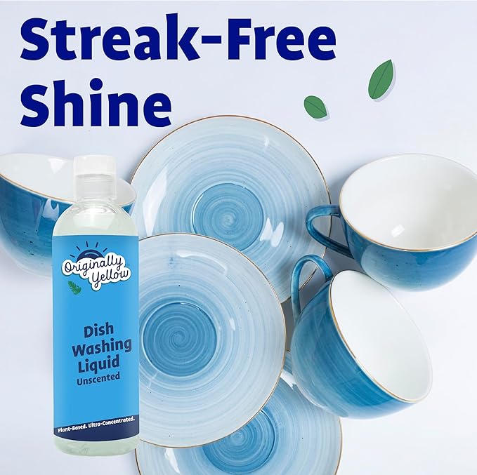 Originally Yellow Plant-Based Dish Soap Fragrance and Dye-Free | Quick-Drying Dishwashing Liquid Removes Dirt and Grease | Streak-Free Dish Soap, 16 Fl Oz (3-Pack)