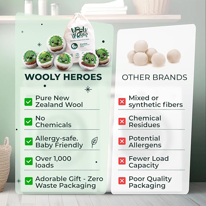 No More Dryer Sheets - Wool Dryer Balls - XL 6-Pack - Eco Dryer Balls - Dryer Balls Laundry Reusable - Softens Laundry Naturally - Reduces Drying Time & Static - with Storage Bag
