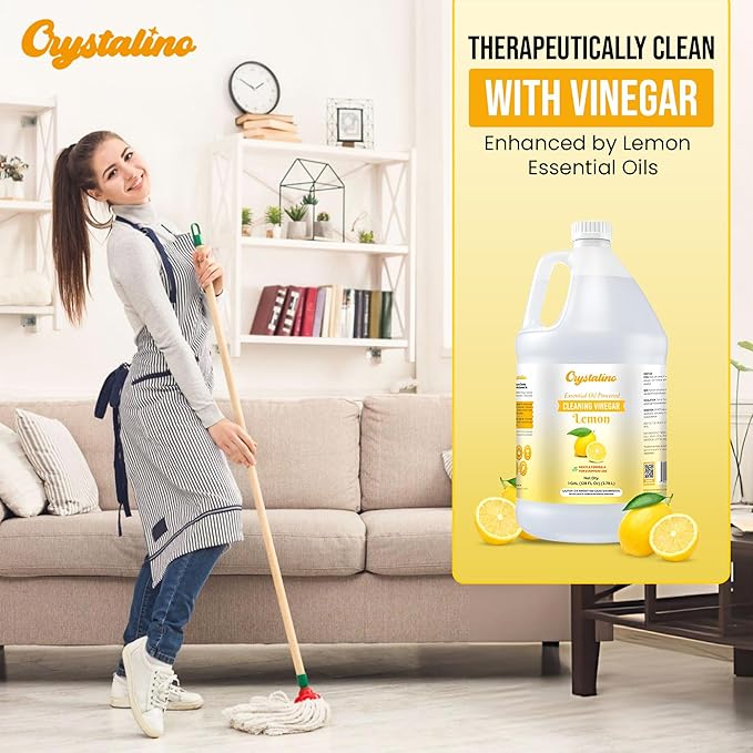 Lemon Essential Oil Vinegar (1 Gallon) for Cleaning, Distilled White Vinegar for Cleaning Purpose, Vinagre Blanco, Vinger (128 Fl Oz (Pack of 1), Lemon)