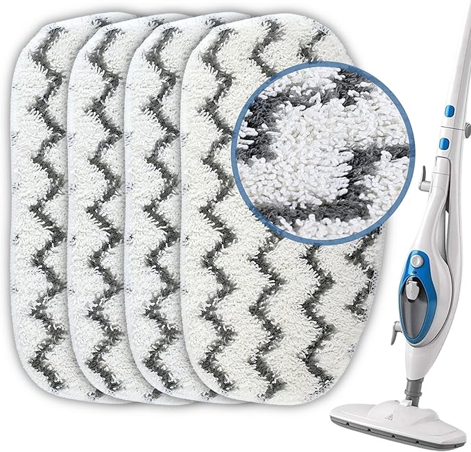 F Flammi Heavy-Duty Steam Mop Replacement Pad for PurSteam ThermaPro 10-in-1, Microfiber Washable Reusable Pads (4 Pack)