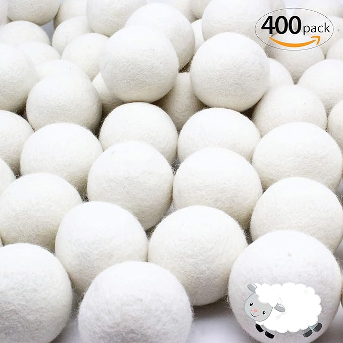 Wooland Wholesale Bulk Laundry XL Premium Wool Dryer Balls-100% New Zealand Organic Wool Natural Fabric Softener for Sensitive Skin, Babies (400 Count)