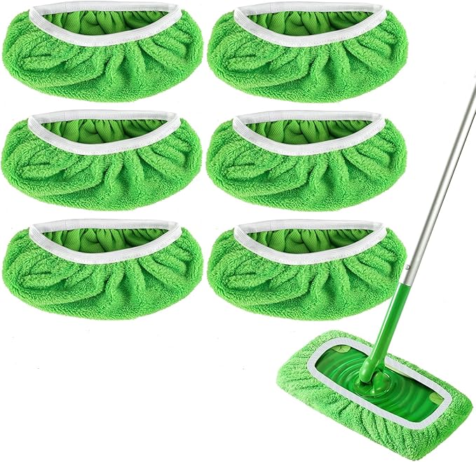 4+6 Pack Reusable Microfiber Mop Pads Compatible with Swiffer Sweeper- Dry Sweeping Cloths & Wet Mopping Cloths - Washable Wet Pads Refill for Mopping Floors (Mop is not Included)
