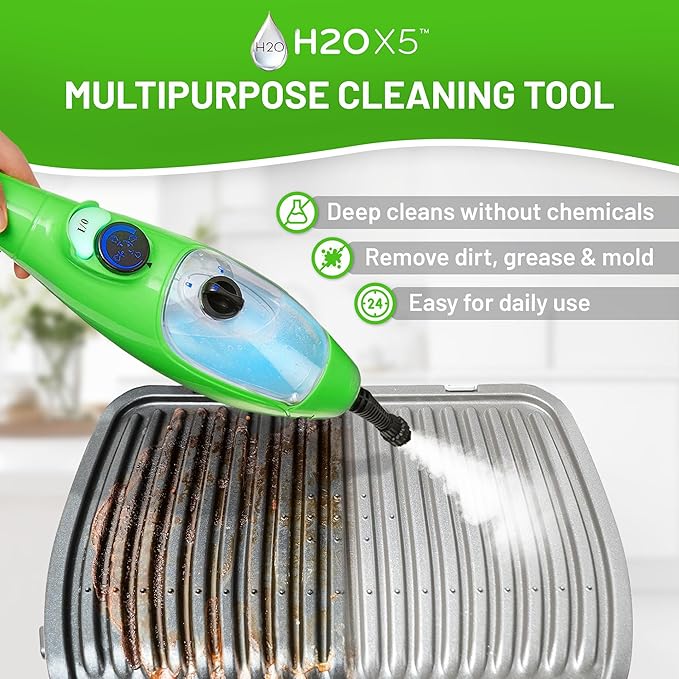 H2O 5-in-1 Multi-Purpose, Handheld Steam Cleaner, Adjustable Height, Removable Tank, Large Capacity, Rapid Heat Up, Steam Control, Lightweight, High Pressure
