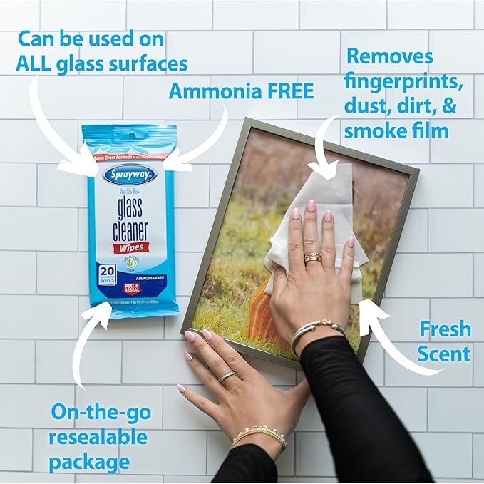 Sprayway Glass Cleaner Wipes, 20ct, Pack of 6 | On-the-Go Resealable Package, Pre-Moistened | Original Ammonia-Free Formula | Removes Fingerprints, Dust, Dirt | All Glass Surfaces