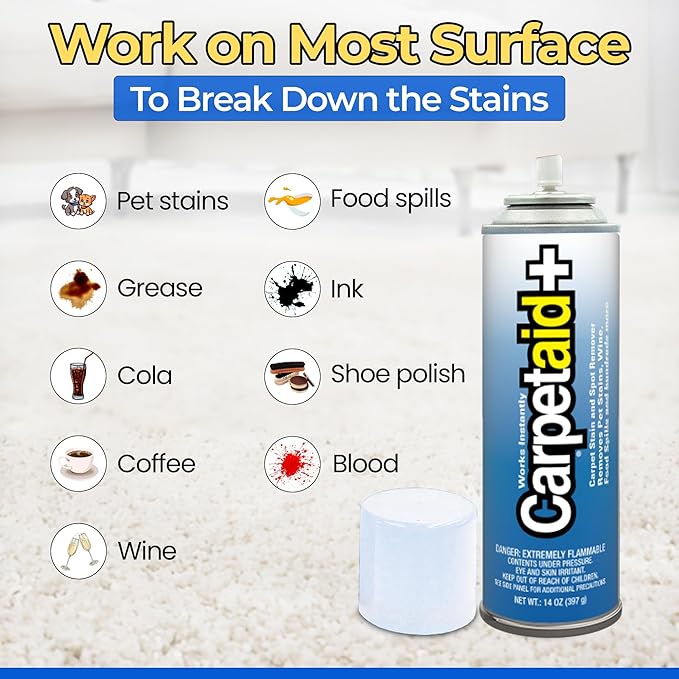 Carpet Aid Spot and Stain Remover, Removes Discoloration from Oil, Grease, Ink, Coffee, Pet Urine, and Lipstick, pH Balanced Cleaner for Carpets, Area Rugs, and Upholstery. Pack of 6,14 oz.
