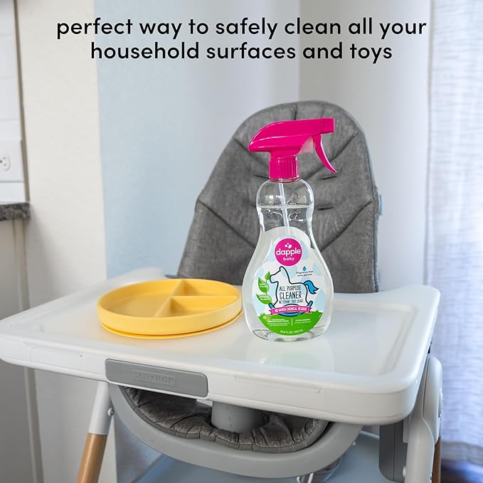 Dapple Baby All Purpose Cleaning Spray, Hypoallergenic for Toys, High Chairs, Swings, Counters, Powered by Plants, 1 Pump Included, Fragrance Free, 16.9 Fl Oz (Pack of 2) + 30 Count Wipes