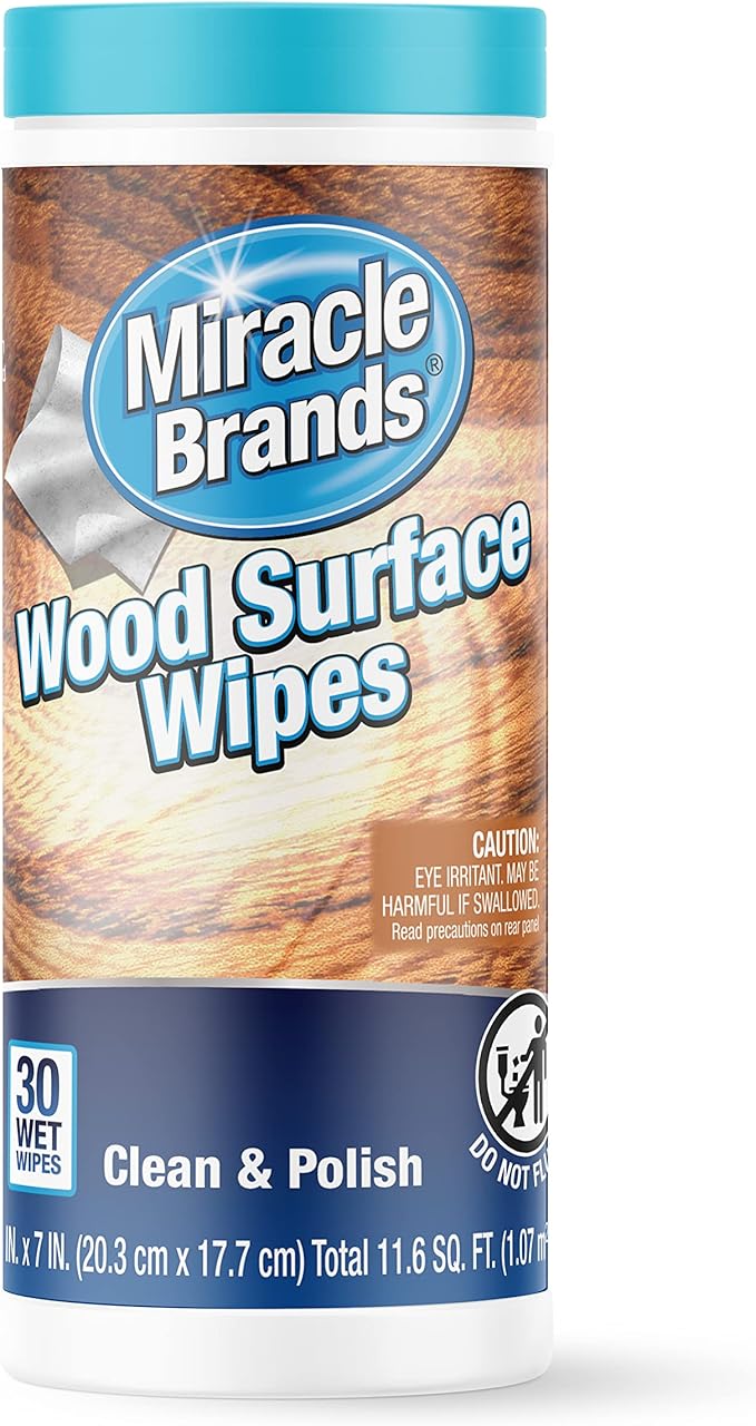 MiracleWipes for Wood Surfaces, Remove Dirt and Grime Buildup, Clean, Protect, and Polish Cabinets, Furniture, and Wood Floors, Great for Kitchen and Bathroom Cleaning Support - 30 Count