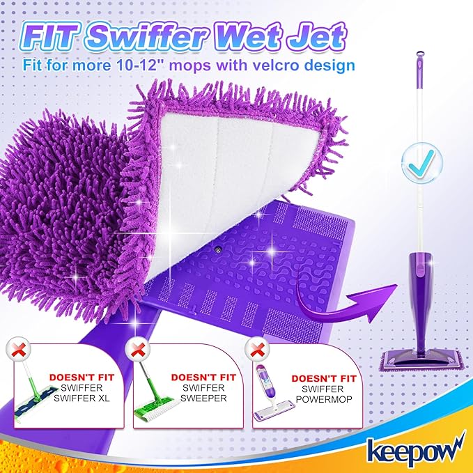 Reusable Floor Mop Pads Compatible with Swiffer Wet Jet Refills 6 Pack, Machine Washable, 12-inch Microfiber Mop for Swiffer Wet Pads, Eco-Friendly Household Cleaning Supplies