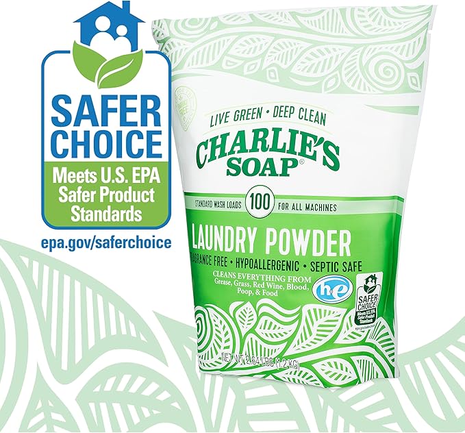Charlie’s Soap Laundry Powder (100 Loads, 3 Pack) Hypoallergenic Deep Cleaning Washing Powder Detergent – Eco-Friendly, Safe, and Effective
