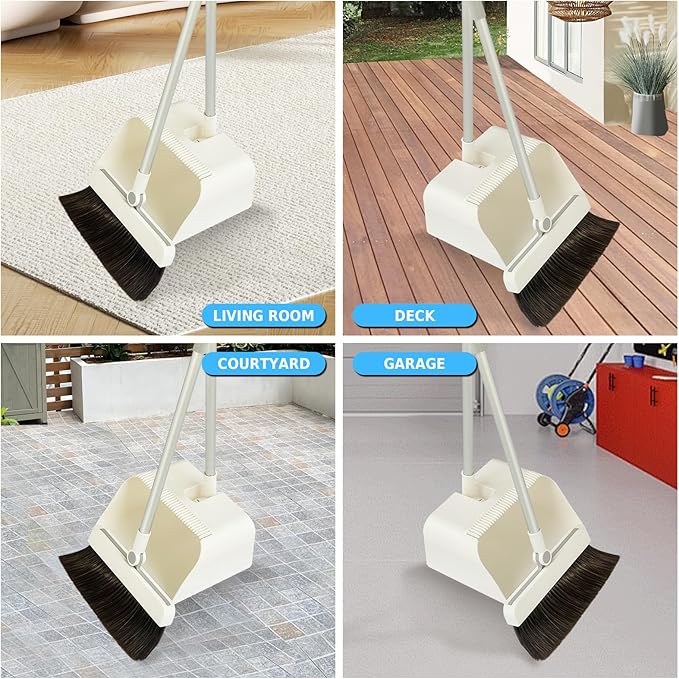 3-in-1 Magnetic Broom and Dustpan Set: 180° Rotatable Silicone Broom, Large Capacity Dustpan with Self-Cleaning Teeth, Upright Stand Up for Home, Office, Lobby, and Pet Hair Cleaning