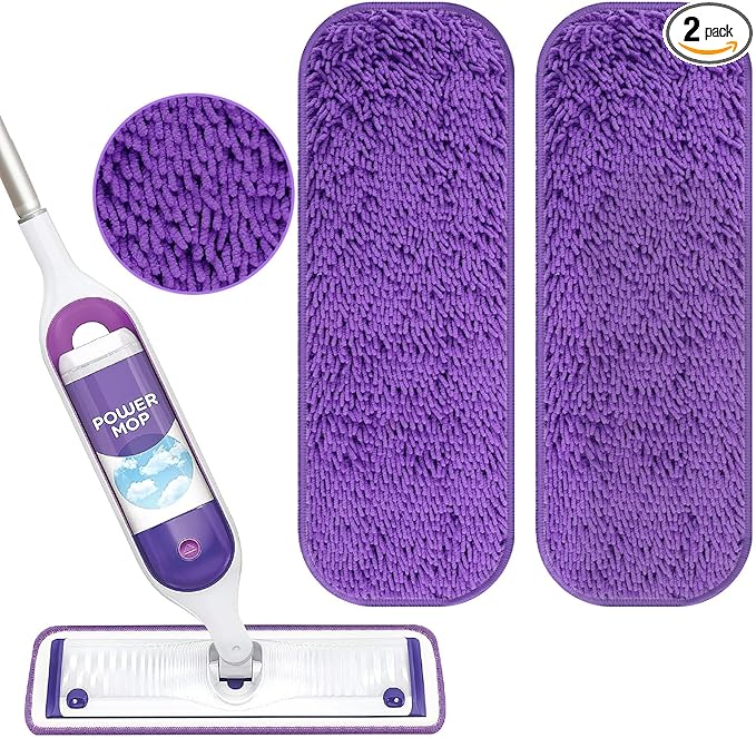 Reusable Power Mop Refill Pads for Swiffer Power Mop Starter Kit - Swifter Powermop Pads Refills - Multi-Surface & Wood Mopping Pad Refil for Floor Cleaning - Washable Microfiber Pad, 2 Pack