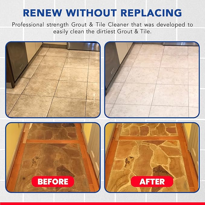 Heavy Duty Grout and Tile Cleaner, Acid-Free, Safe on Stone, Ceramic, Porcelain and Colored Grout, Easy to use 32oz