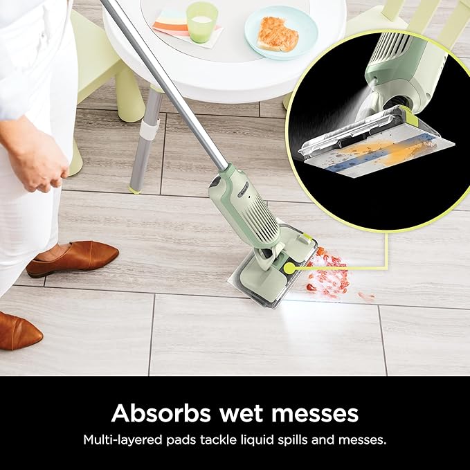 Shark VACMOP Pro Cordless Hard Floor Cleaner, Vacuum and Spray Mop, Powerful Suction, Lightweight, LED Headlights, Includes 4 Disposable Pads, 12oz Multi-surface Cleaning Solution, Lime Green, VM252GN