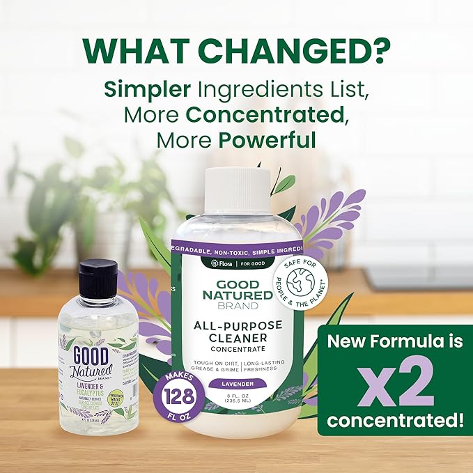 Good Natured Brand All-Purpose Cleaner Concentrate | Multi-Surface Cleaner | Natural Lavender Essential Oil | Multipurpose Cleaner Concentrate All Surfaces | Lavender | 8oz makes 128oz