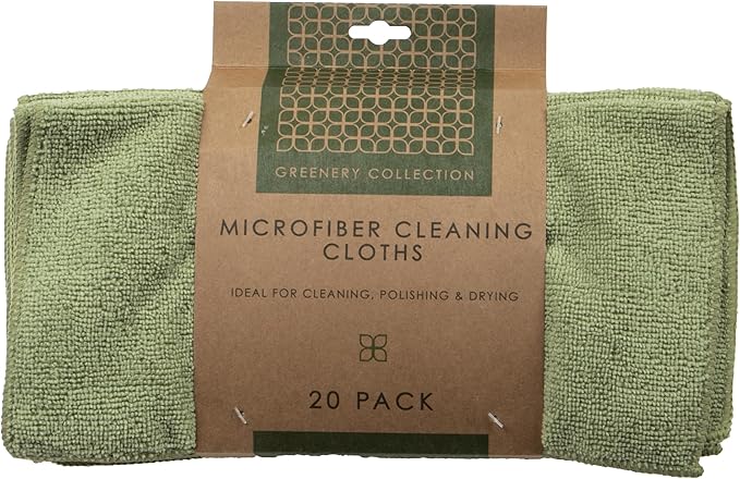 Greenery Collection Microfiber Cleaning Cloths, Attract Dust Like a Magnet, Green and Tan Duster Cloths, Pack of 20