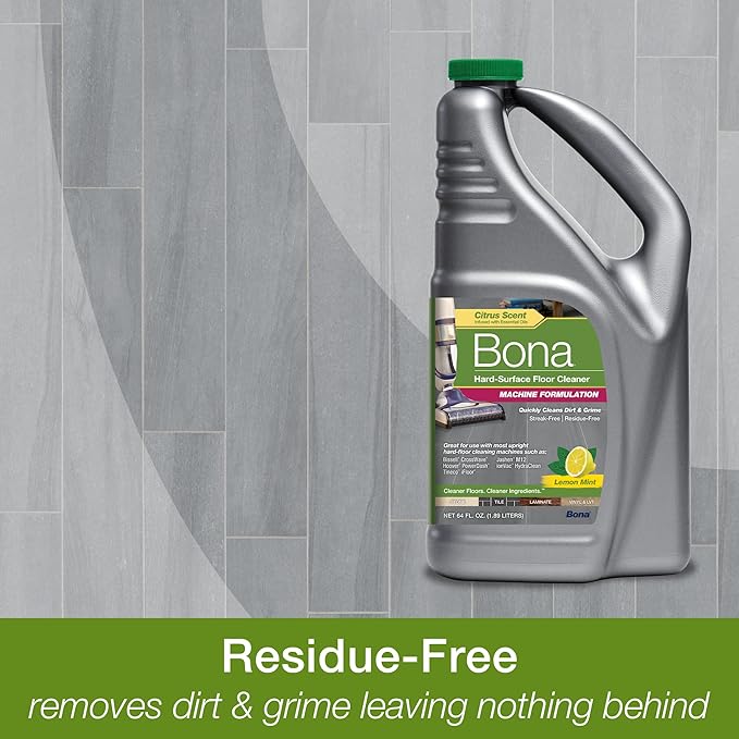 Bona Multi-Surface Cleaning Machine Formulation, Multi-Surface Floor Cleaner Concentrate Refill, for Stone Tile Laminate and Vinyl LVT/LVP, Lemon Mint Scent, 64 Fl Oz