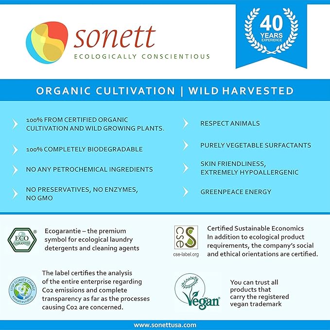 Sonett Organic Dishwashing Liquid, All Purpose Cleaner Sensitive Skin For People With Allergies (17 Fl.Oz (1 Count)) Certified Organically Grown