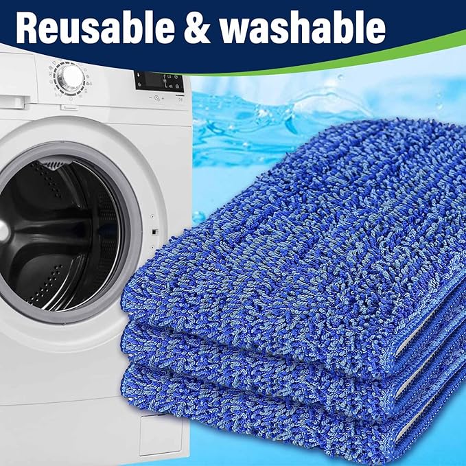 18 inch Mop Pads Refills, 6 Pack Microfiber Reusable Replacement Mop Pads Flat Replacements Heads for Wet Or Dry Floor Cleaning and Scrubbing, Blue Cloth