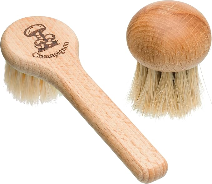 Redecker Mushroom Brush Set, Oiled Beechwood Handles, Natural Pig and Horsehair Bristles, Gently and Thoroughly Clean Mushrooms Without Water, Made in Germany