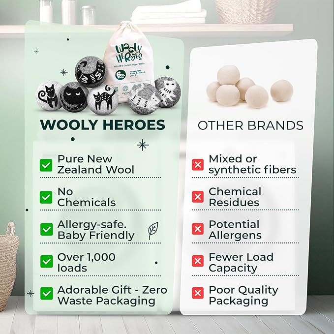 No More Dryer Sheets - Wool Dryer Balls - XL 6-Pack - Eco Dryer Balls - Dryer Balls Laundry Reusable - Softens Laundry Naturally - Reduces Drying Time & Static - with Storage Bag