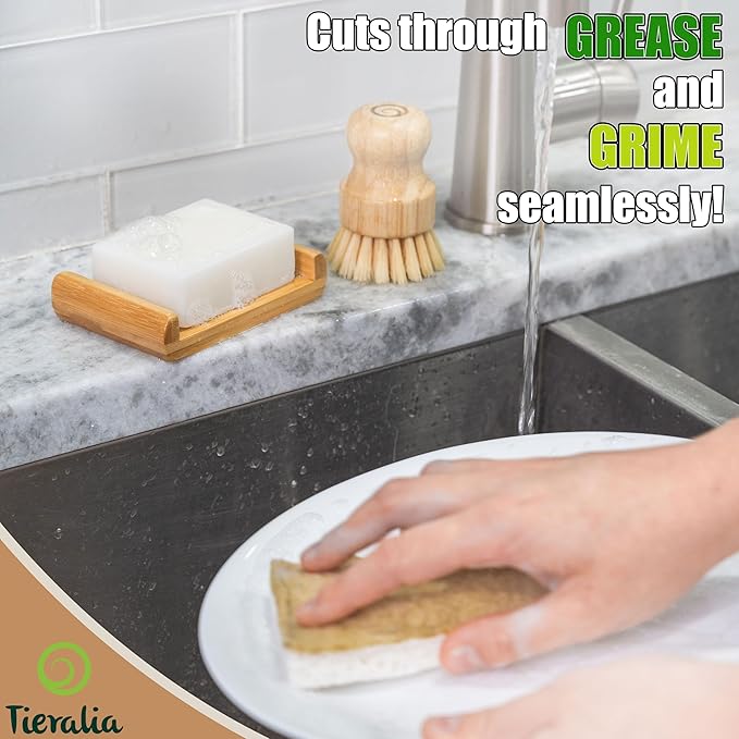 Tieralia Handcrafted Dish Bar Soap - Plant-Based, Zero Waste, Vegan Soap, Lemon Soap, Dish Soap - 2 Pack