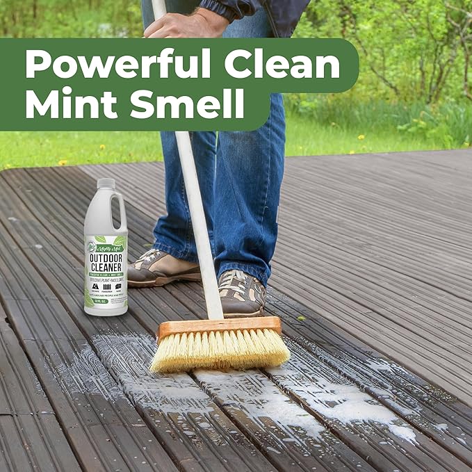 Mighty Mint Outdoor Cleaner, Powerful | Bleach-Free | Biodegradable, Cleans Stains from Mold & Mildew on Wood, Decks, Concrete, Patios, and Vinyl Siding, Natural Mint Scent, 32oz