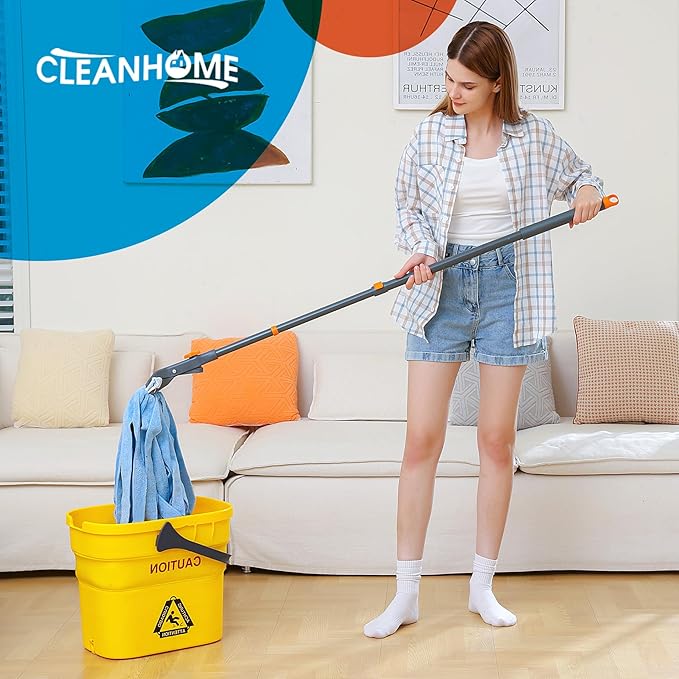 Microfiber String Wet Mops for Floor Cleaning, Heavy Duty Industrial Mop for Kitchen Basement Cleaning, Commercial Mop with Extendable Long Handle,Blue
