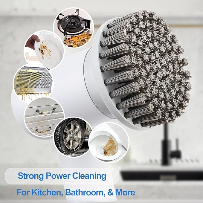 Rechargeable Handheld Scrubbers for Cleaning,Cordless,Power Indicators Electric Spin Scrubber,2 Adjustable Speeds,with 3 Replaceable Cleaning Brush Heads-Suitable for Tub,Kitchen Stove-White