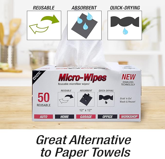Eurow Reusable Microfiber Cleaning and Drying Wipes with Dispenser Box, 200GSM, 12 by 12 Inches, Pack of 50 - Blue