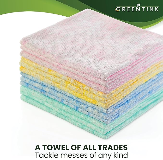Eco-Friendly Reusable Dish Cloth Set – 24-Pk Multipurpose Kitchen Cleaning Cloth Made from Recycled Materials – Absorbent, Dish Towels & Non-Scratch Cleaning Rags, 12x12 in.