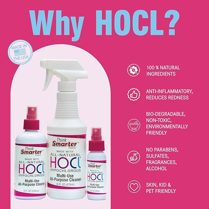 HOCL All-Purpose Cleaner with Hypochlorous Acid, All-Natural Surface Cleaner, & Skin Hydrator 2fl oz Clear Spray
