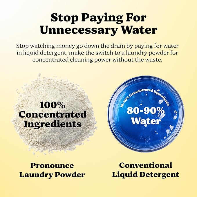 Pronounce Laundry Detergent Powder Alternative | Earth-Derived Ingredients, Eco-Friendly, Safer for Sensitive Skin, Eczema, and Babies. Stain + Smell Fighting. HE Safe (Lemon, 120 Loads).