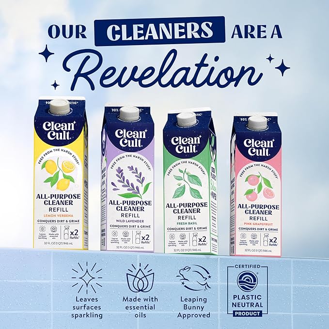 Cleancult - Lemon Verbena - All Purpose Cleaner - Refillable Aluminum Bottle - Cleaner Spray that Removes Dirty & Grime - 16 oz - 3 Pack