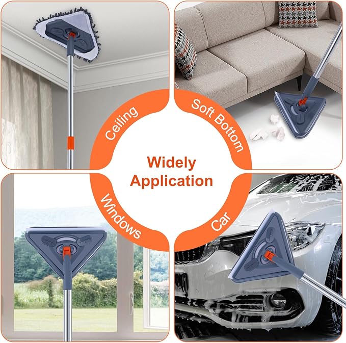 85 Inch Wall Cleaner with Long Handle, 360° Rotatable Wall Mop, Wall Washer Cleaner Tool for Walls/Ceiling Fans/Dust/Baseboard/Floors Clean, 6 Replacement Pads, 1 Squeegee Scraper Strips, 1 Mop Holder