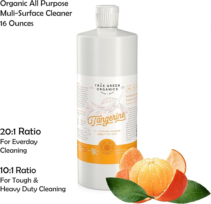 100% Organic All Purpose Cleaner | Household Cleaning | Multi Surface | Glass | Kitchen Countertop | Bathroom Toilet Tub & Shower | Non Toxic | Hypoallergenic | Hyper Concentrated | Tangerine