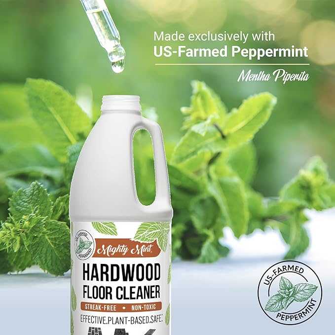 Mighty Mint Hardwood Floor Cleaner, Non-Toxic, Ready-to-Use with Mops and Sprayers, Natural Mint Scent, 32oz