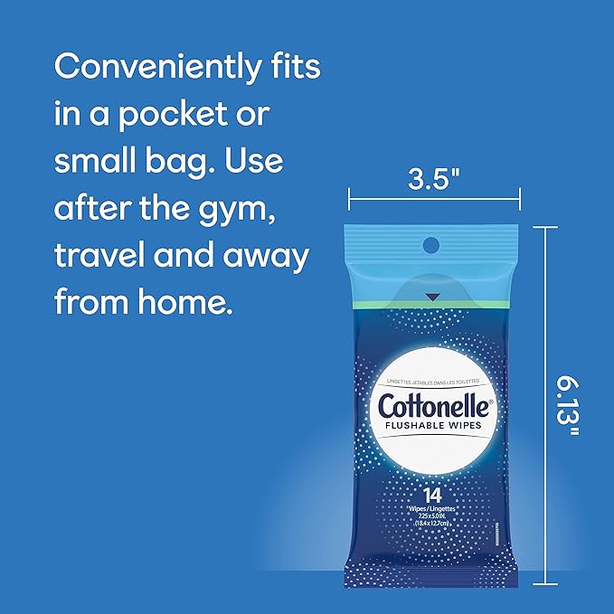 Cottonelle Flushable Wipes, 24 Individually Wrapped Packs, 14 Wipes Each Pack (336 Wipes Total)