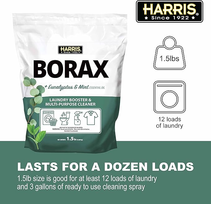 Harris Borax Powder Laundry Booster and Multipurpose Cleaner, 1.5lb (Eucalyptus Mint)