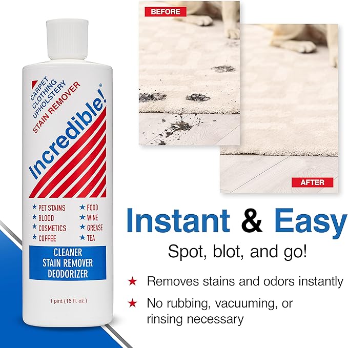 Stain Remover - Instant Spot Remover For New and Old Stains - Blood, Red Wine, Coffee, Urine, Cosmetics, Pet Stains and Odor Eliminator - Carpets, Mattress, Laundry, 16.oz (2 Pack)