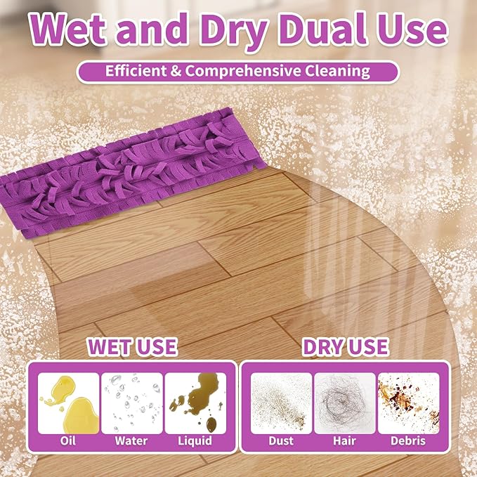 LOVECO 8 Pack Mop Refills Pads Compatible for Swiffer PowerMop Multi-Surface Mop and PowerMop Wood Mop Pads Refill, Washable & Reusable Replacement Mopping Pads (Purple)
