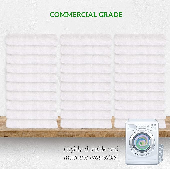 GREEN LIFESTYLE Blue Striped Terry Towels, White Rags, Bar Towels, 100% Cotton Absorbent and Durable, Multipurpose Cleaning Rags, Cotton Cleaning Rags, Kitchen Rags (14”x17”, Pack of 60)