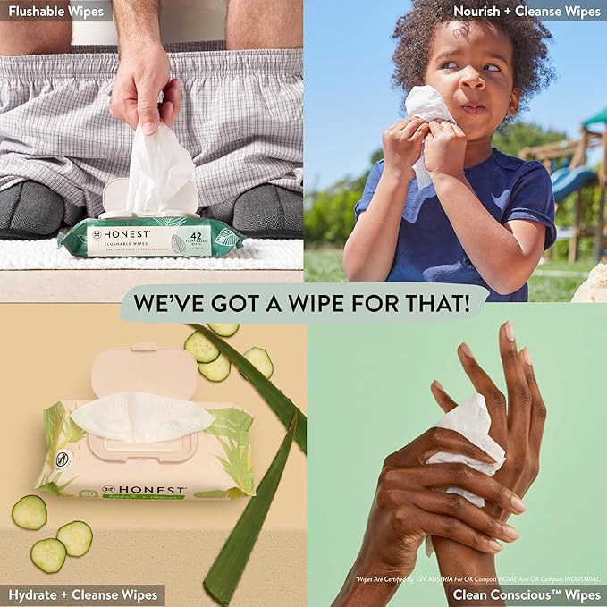 The Honest Company Clean Conscious Multi-Use Wipes | Hypoallergenic + Unscented for Sensitive Skin | Over 99% Water, Compostable, Plant Based, Baby Wipes | Terrazzo, 36 Count