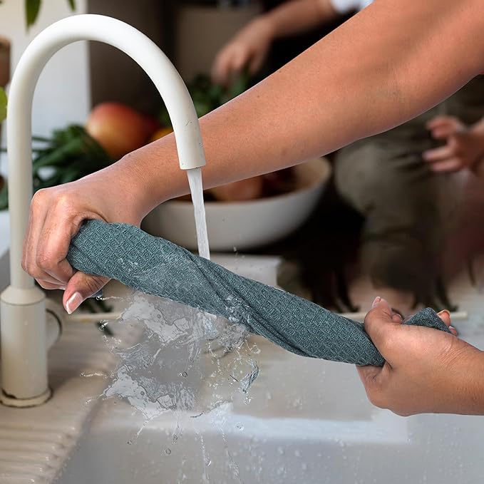 100% Cotton Waffle Dish Cloths (Pack of 6) - Dish Rags for Washing Dishes - Reusable & Highly Absorbent Kitchen Towels - Multipurpose Kitchen Rags - (12" x 12" - Dark Green)