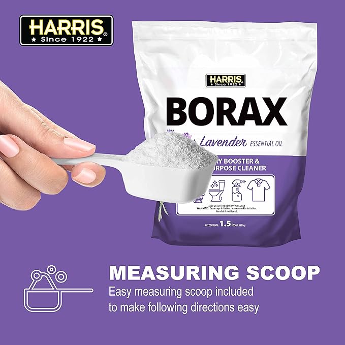 Harris Borax Powder Hard Water Laundry Booster and Multi-Purpose Cleaner, 1.5lb, Pure Essential Oils, No Artificial Fragrance (Lavender)