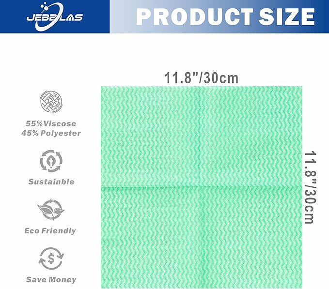 JEBBLAS Reusable Cleaning Cloths Handi Wipes Reusable Cloths Dry Cleaning Cloths Dish Towel Dish Cloths Handy Cleaning Wipes,Pack of 100, Green