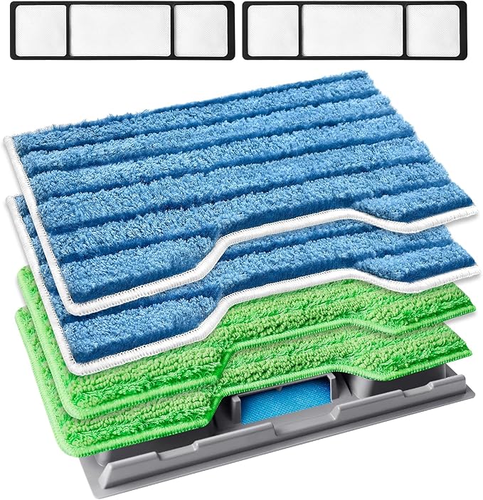 KEEPOW Reusable Replacement Pads Compatible with Shark Vac Mop VM252 VM200 VC205 VM250 /QM250 VM190 VM200P12, Washable Vacuum Mop Pad Refills, Upgraded Design of Dirt Chamber (1+2+2+2 Pads)