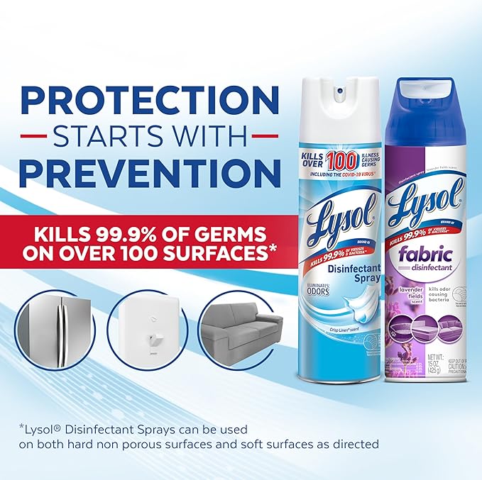 Lysol Disinfectant Wipes 80ct (Pack of 4) Disinfectant Spray, Crisp Linen, 19oz (Pack of 2) Fabric Disinfectant Spray, Lavender Fields, 15oz