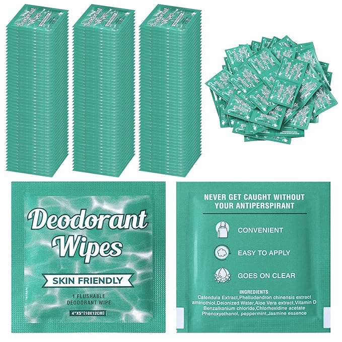 Timgle 100 Pcs Travel Deodorant Wipes Individually Wrapped Armpit Antiperspirant Deodorant Sweat Body Wipes for Women Men Teens Sports Travel Cleanse Skin and Underarm Excessive Sweating (Jasmine)